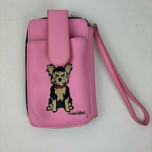 Marc Tetro pink Yorkie Dog wristlet bag